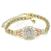 Pulsera Elegante 03.380.0008.1.07 Oro Laminado, Diseño de Guadalupe y Mariposa, con Blanca Zirconia Cubica, Pulido, Tres Tonos (06 MM Thickness, 7 Inches Length)