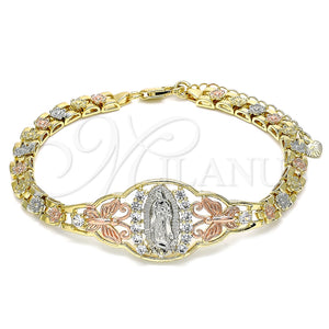 Pulsera Elegante 03.380.0008.1.07 Oro Laminado, Diseño de Guadalupe y Mariposa, con Blanca Zirconia Cubica, Pulido, Tres Tonos (06 MM Thickness, 7 Inches Length)