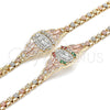 Pulsera Elegante 03.380.0008.1.07 Oro Laminado, Diseño de Guadalupe y Mariposa, con Blanca Zirconia Cubica, Pulido, Tres Tonos (06 MM Thickness, 7 Inches Length)