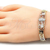 Pulsera Elegante 03.380.0012.08 Oro Laminado, Diseño de Guadalupe y Elefante, con Blanca and Negro Zirconia Cubica, Pulido, Tres Tonos (08 MM Thickness, 8 Inches Length)