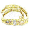 Pulsera Elegante 03.380.0012.08 Oro Laminado, Diseño de Guadalupe y Elefante, con Blanca and Negro Zirconia Cubica, Pulido, Tres Tonos (08 MM Thickness, 8 Inches Length)