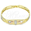 Pulsera Elegante 03.380.0012.08 Oro Laminado, Diseño de Guadalupe y Elefante, con Blanca and Negro Zirconia Cubica, Pulido, Tres Tonos (08 MM Thickness, 8 Inches Length)