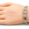 Pulsera Elegante 03.380.0013.08 Oro Laminado, Diseño de Guadalupe, con Blanca Micro Pave, Pulido, Tres Tonos (08 MM Thickness, 8 Inches Length)
