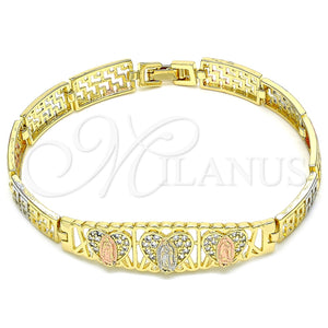 Pulsera Elegante 03.380.0013.08 Oro Laminado, Diseño de Guadalupe, con Blanca Micro Pave, Pulido, Tres Tonos (08 MM Thickness, 8 Inches Length)