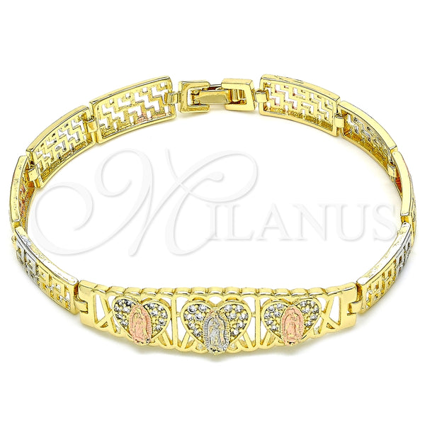 Pulsera Elegante 03.380.0013.08 Oro Laminado, Diseño de Guadalupe, con Blanca Micro Pave, Pulido, Tres Tonos (08 MM Thickness, 8 Inches Length)