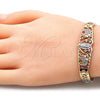 Pulsera Elegante 03.380.0014.08 Oro Laminado, Diseño de Elefante y Guadalupe, con Blanca and Negro Zirconia Cubica, Pulido, Tres Tonos (08 MM Thickness, 8 Inches Length)