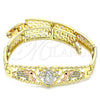 Pulsera Elegante 03.380.0014.08 Oro Laminado, Diseño de Elefante y Guadalupe, con Blanca and Negro Zirconia Cubica, Pulido, Tres Tonos (08 MM Thickness, 8 Inches Length)