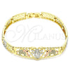 Pulsera Elegante 03.380.0014.08 Oro Laminado, Diseño de Elefante y Guadalupe, con Blanca and Negro Zirconia Cubica, Pulido, Tres Tonos (08 MM Thickness, 8 Inches Length)