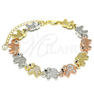 Pulsera Elegante 03.380.0016.07 Oro Laminado, Diseño de Elefante, con Blanca and Negro Micro Pave, Pulido, Tres Tonos (10 MM Thickness, 7 Inches Length)