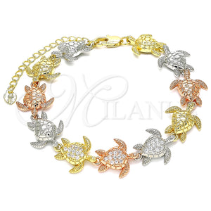 Pulsera Elegante 03.380.0017.07 Oro Laminado, Diseño de Tortuga, con Blanca Micro Pave, Pulido, Tres Tonos (15 MM Thickness, 7 Inches Length)