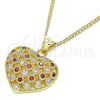 Collares con Dije 04.156.0118.1.20 Oro Laminado, Diseño de Corazón, con Granate and Blanca Micro Pave, Pulido, Tono Dorado (02 MM Thickness, 20 Inches Length)