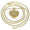 Collares con Dije 04.156.0118.1.20 Oro Laminado, Diseño de Corazón, con Granate and Blanca Micro Pave, Pulido, Tono Dorado (02 MM Thickness, 20 Inches Length)