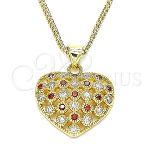 Collares con Dije 04.156.0118.1.20 Oro Laminado, Diseño de Corazón, con Granate and Blanca Micro Pave, Pulido, Tono Dorado (02 MM Thickness, 20 Inches Length)