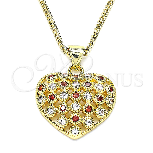 Collares con Dije 04.156.0118.1.20 Oro Laminado, Diseño de Corazón, con Granate and Blanca Micro Pave, Pulido, Tono Dorado (02 MM Thickness, 20 Inches Length)