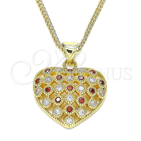 Collares con Dije 04.156.0118.1.20 Oro Laminado, Diseño de Corazón, con Granate and Blanca Micro Pave, Pulido, Tono Dorado (02 MM Thickness, 20 Inches Length)