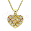Collares con Dije 04.156.0118.1.20 Oro Laminado, Diseño de Corazón, con Granate and Blanca Micro Pave, Pulido, Tono Dorado (02 MM Thickness, 20 Inches Length)