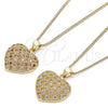 Collares con Dije 04.156.0118.1.20 Oro Laminado, Diseño de Corazón, con Granate and Blanca Micro Pave, Pulido, Tono Dorado (02 MM Thickness, 20 Inches Length)