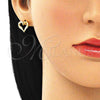 Arete Dormilona 02.156.0486 Oro Laminado, Diseño de Corazón, con Blanca Micro Pave, Pulido, Tono Dorado