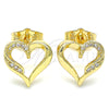 Arete Dormilona 02.156.0486 Oro Laminado, Diseño de Corazón, con Blanca Micro Pave, Pulido, Tono Dorado