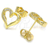 Arete Dormilona 02.156.0486 Oro Laminado, Diseño de Corazón, con Blanca Micro Pave, Pulido, Tono Dorado