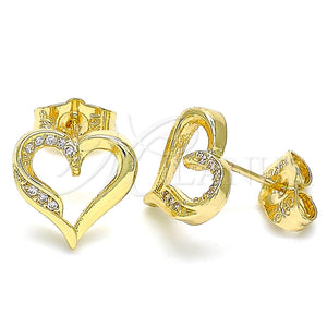Arete Dormilona 02.156.0486 Oro Laminado, Diseño de Corazón, con Blanca Micro Pave, Pulido, Tono Dorado