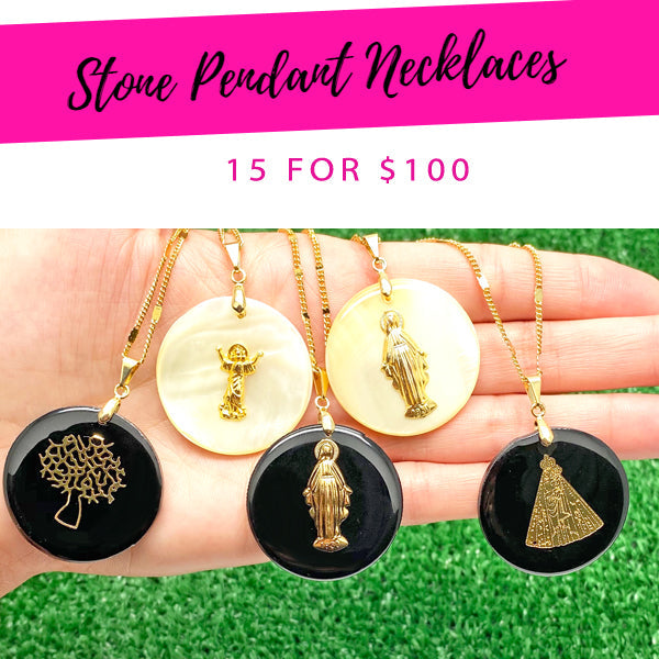 Kit Surtido de 15 Collares con Dije de Piedra de Oro Laminado al por mayor — SKU 139364