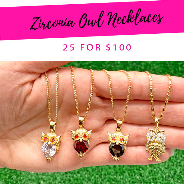 Kit Surtido de 25 Collares Dije Búho de Zirconia de Oro Laminado al por mayor — SKU 139365