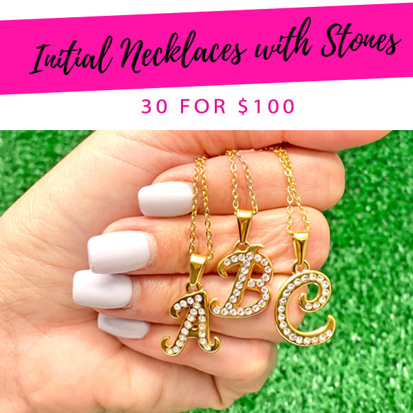 Kit Surtido de 30 Collares de Inicial con Piedras de Oro Laminado al por mayor — SKU 139368