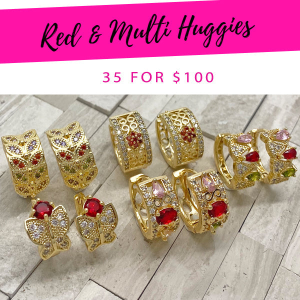 Kit Surtido de 35 Argollas Huggies Rojas Multicolor de Oro Laminado al por mayor — SKU 139372