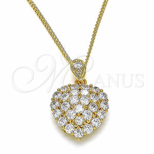 Collares con Dije 04.346.0014.20 Oro Laminado, Diseño de Corazón, con Blanca Zirconia Cubica, Pulido, Tono Dorado (02 MM Thickness, 20 Inches Length)