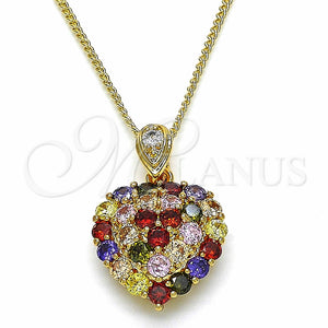 Collares con Dije 04.346.0014.2.20 Oro Laminado, Diseño de Corazón, con Multicolor Zirconia Cubica, Pulido, Tono Dorado (02 MM Thickness, 20 Inches Length)