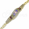 Pulsera Elegante 03.316.0059.08 Oro Laminado, con Multicolor Zirconia Cubica, Pulido, Tono Dorado (05 MM Thickness, 8 Inches Length)