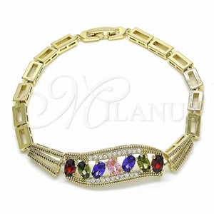 Pulsera Elegante 03.316.0059.08 Oro Laminado, con Multicolor Zirconia Cubica, Pulido, Tono Dorado (05 MM Thickness, 8 Inches Length)