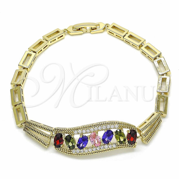 Pulsera Elegante 03.316.0059.08 Oro Laminado, con Multicolor Zirconia Cubica, Pulido, Tono Dorado (05 MM Thickness, 8 Inches Length)