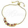 Pulsera Bolo Ajustable 03.316.0063.10 Oro Laminado, Diseño de Baguette, con Multicolor Zirconia Cubica, Pulido, Tono Dorado (01 MM Thickness, 10 Inches Length)