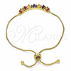 Pulsera Bolo Ajustable 03.316.0063.10 Oro Laminado, Diseño de Baguette, con Multicolor Zirconia Cubica, Pulido, Tono Dorado (01 MM Thickness, 10 Inches Length)
