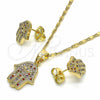 Juego de Arete y Dije de Adulto 10.316.0051 Oro Laminado, Diseño de Mano de Dios, con Multicolor Micro Pave, Pulido, Tono Dorado