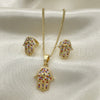 Juego de Arete y Dije de Adulto 10.316.0051 Oro Laminado, Diseño de Mano de Dios, con Multicolor Micro Pave, Pulido, Tono Dorado