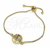 Pulsera Bolo Ajustable 03.316.0067.09 Oro Laminado, Diseño de Ãrbol, con Multicolor Zirconia Cubica, Pulido, Tono Dorado (01 MM Thickness, 9 Inches Length)