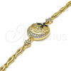 Pulsera Elegante 03.316.0069.08 Oro Laminado, Diseño de Mariposa y Pescado, con Negro and Blanca Zirconia Cubica, Pulido, Tono Dorado (05 MM Thickness, 8 Inches Length)