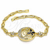 Pulsera Elegante 03.316.0069.08 Oro Laminado, Diseño de Mariposa y Pescado, con Negro and Blanca Zirconia Cubica, Pulido, Tono Dorado (05 MM Thickness, 8 Inches Length)