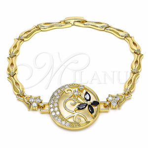 Pulsera Elegante 03.316.0069.08 Oro Laminado, Diseño de Mariposa y Pescado, con Negro and Blanca Zirconia Cubica, Pulido, Tono Dorado (05 MM Thickness, 8 Inches Length)