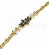 Pulsera Elegante 03.316.0070.08 Oro Laminado, Diseño de Flor y Oja, con Negro and Blanca Zirconia Cubica, Pulido, Tono Dorado (05 MM Thickness, 8 Inches Length)