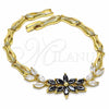 Pulsera Elegante 03.316.0070.08 Oro Laminado, Diseño de Flor y Oja, con Negro and Blanca Zirconia Cubica, Pulido, Tono Dorado (05 MM Thickness, 8 Inches Length)