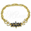 Pulsera Elegante 03.316.0070.08 Oro Laminado, Diseño de Flor y Oja, con Negro and Blanca Zirconia Cubica, Pulido, Tono Dorado (05 MM Thickness, 8 Inches Length)
