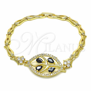 Pulsera Elegante 03.316.0071.08 Oro Laminado, Diseño de Oja y Pescado, con Negro and Blanca Zirconia Cubica, Pulido, Tono Dorado (05 MM Thickness, 8 Inches Length)