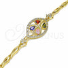 Pulsera Elegante 03.316.0071.1.08 Oro Laminado, Diseño de Oja y Pescado, con Multicolor Zirconia Cubica, Pulido, Tono Dorado (05 MM Thickness, 8 Inches Length)