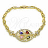 Pulsera Elegante 03.316.0071.1.08 Oro Laminado, Diseño de Oja y Pescado, con Multicolor Zirconia Cubica, Pulido, Tono Dorado (05 MM Thickness, 8 Inches Length)