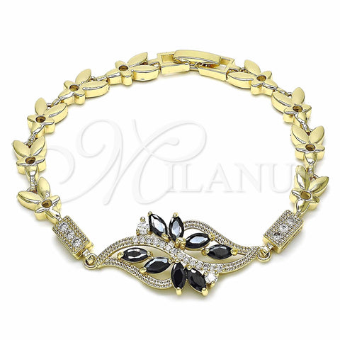 Pulsera Elegante 03.316.0072.07 Oro Laminado, con Negro and Blanca Zirconia Cubica, Pulido, Tono Dorado (07 MM Thickness, 7 Inches Length)