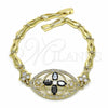 Pulsera Elegante 03.316.0073.08 Oro Laminado, Diseño de Flor y Pescado, con Negro and Blanca Zirconia Cubica, Pulido, Tono Dorado (05 MM Thickness, 8 Inches Length)
